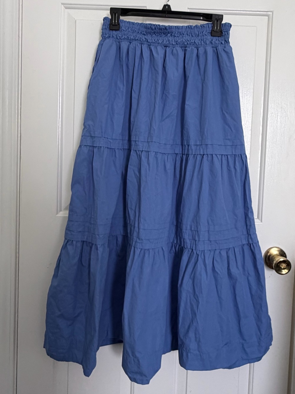 Quince Sky Blue Organic Cotton Tiered Maxi Skirt Size Medium